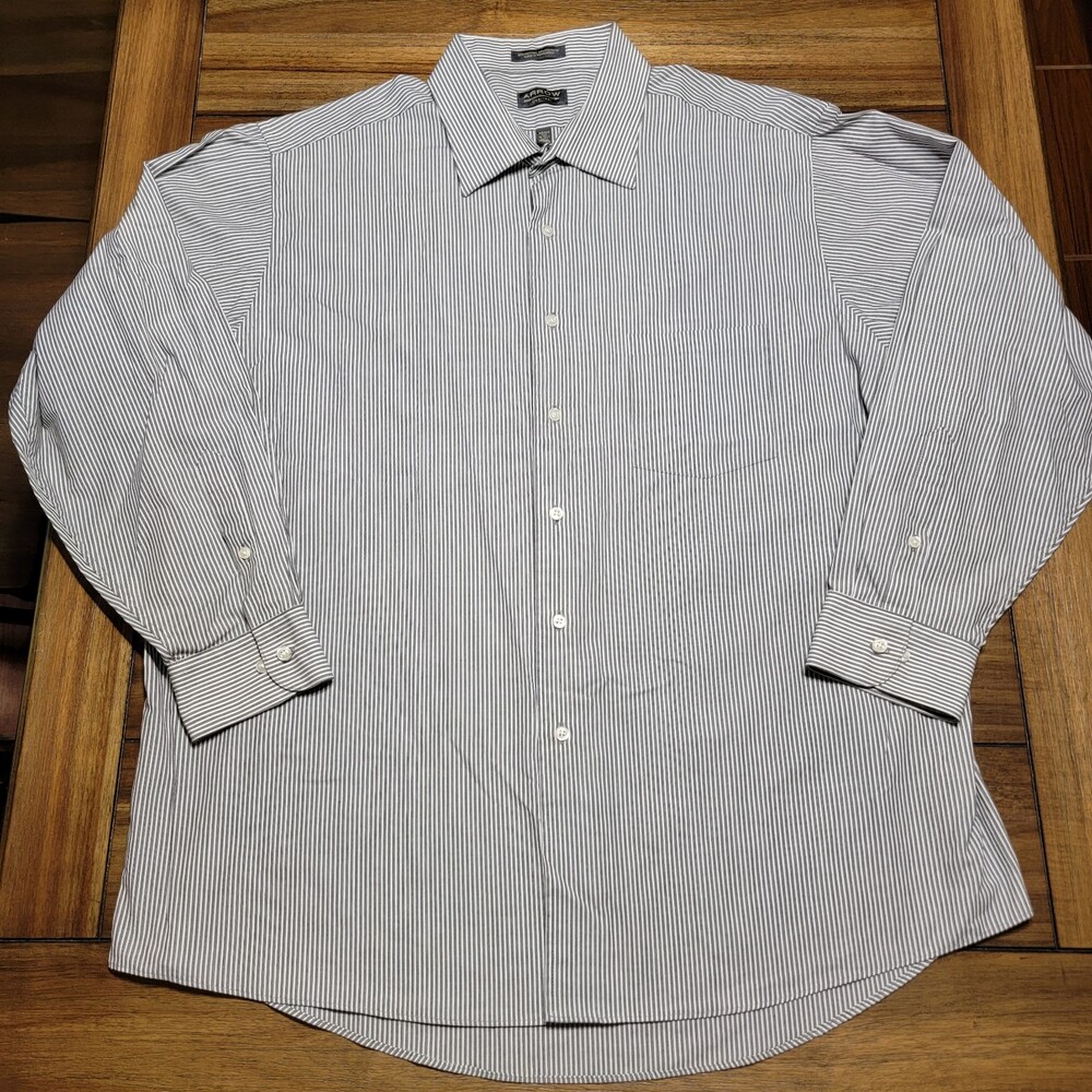 Arrow Full Button LS White w/ Black Stripes - Size XXL